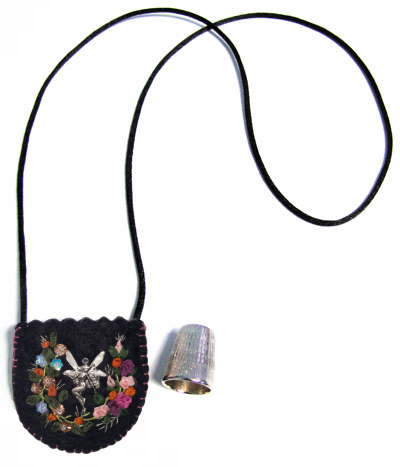 Embroidered and Embellished Felt Thimble Pouch Necklace #3 MAIN