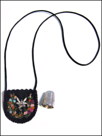 Embroidered and Embellished Felt Thimble Pouch Necklace #3 THUMBNAIL