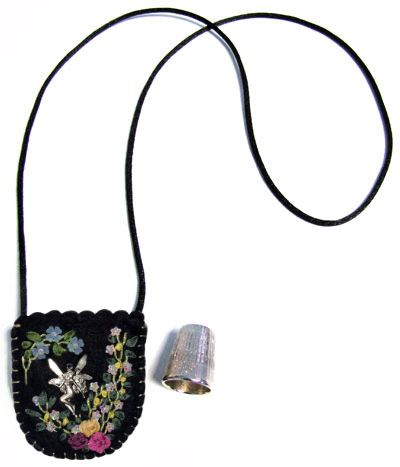 Embroidered and Embellished Felt Thimble Pouch Necklace #5 MAIN