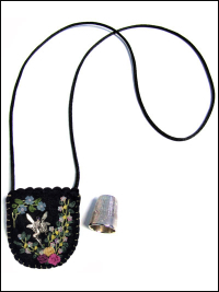 Embroidered and Embellished Felt Thimble Pouch Necklace #5 THUMBNAIL