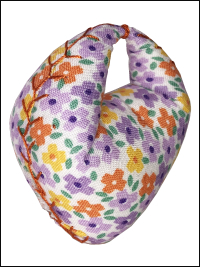 Thumb Pincushion – Purple, Orange and Yellow Flowers on White THUMBNAIL