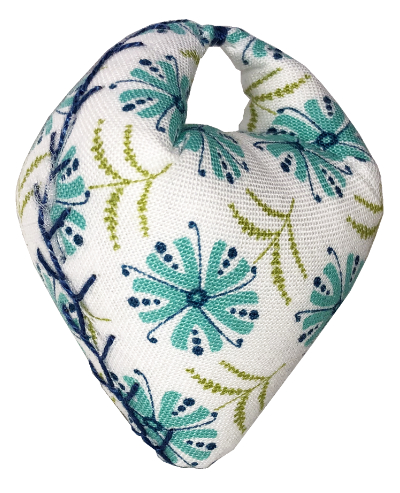 Thumb Pincushion – Turquoise Blue Flowers on White MAIN