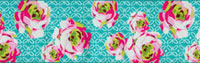 Pink and White Roses on Aqua Woven Trim - # AB-8 col. 2 THUMBNAIL