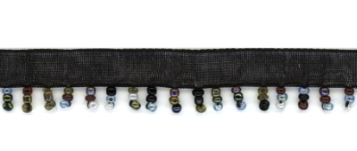 Trim with Black Organza Ribbon and Multi Colored Beaded Fringe MAIN