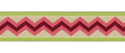 Pink Zig Zags on Green Woven Trim - # AM-4 col. 2 Meander Green/Coral MAIN