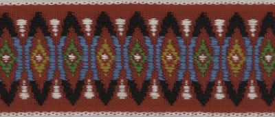 Woven Trim – Multi-colored Geometric on Red MAIN