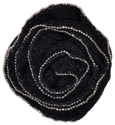 Vintage Appliqué – Black Rose with Silver Lined Edges MAIN