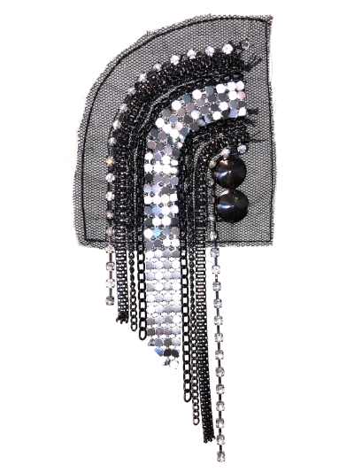 Vintage Appliqué – Black and Silver Chains on Black Netting MAIN