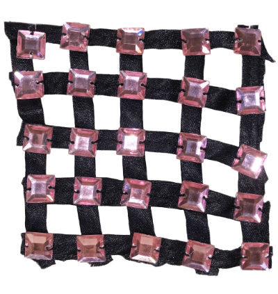 Vintage Appliqué – Black Ribbons with Pink Square Rhinestones MAIN