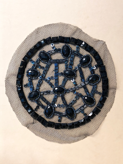 Vintage Appliqué – Black and Pewter Beads on Round Netting MAIN