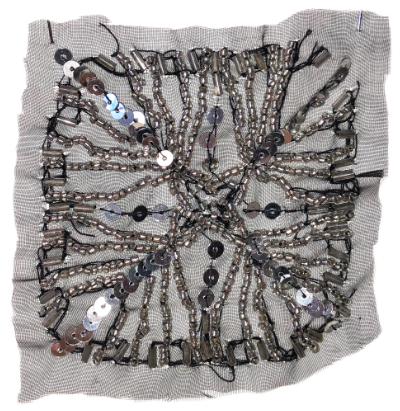Vintage Appliqué – Silver on Black Sheer Square MAIN