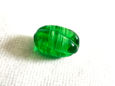 Green Fluted Swirl Print Large Glass Vintage Bead MAIN