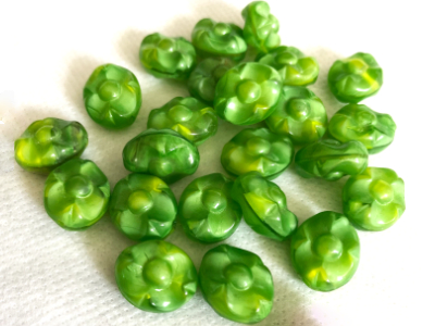 Green Mottled with Flower Imprint Glass Vintage Beads MAIN