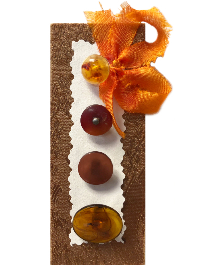 VINTAGE Brown and Amber Round Buttons on Brown and White Card with Orange Ribbon MAIN