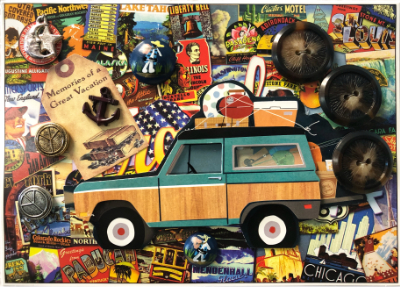 VINTAGE Miscellaneous Buttons on Card with Car and Postcards MAIN