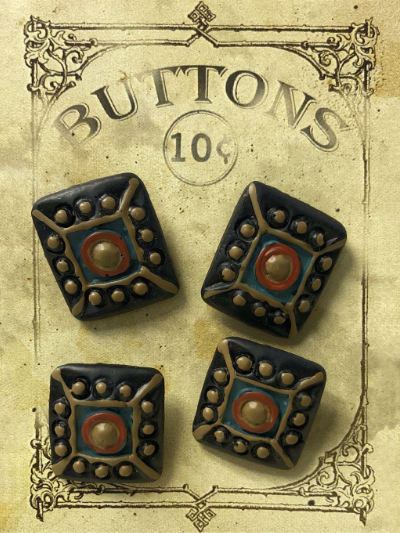 VINTAGE Clay Rectangular Multicolored Buttons on "BUTTONS" Card MAIN
