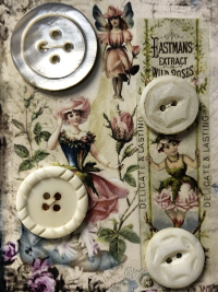 VINTAGE Brown Buttons on Card with Cream and Tan Fabric and Cream