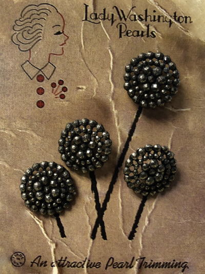 VINTAGE Pewter Buttons on "Lady Washington Pearls" Card MAIN