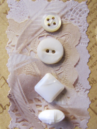 VINTAGE Miscellaneous White and Cream Buttons on Tan Card with White Lace THUMBNAIL