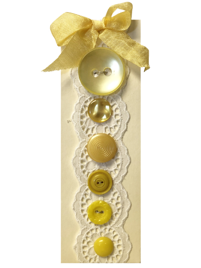 VINTAGE Yellow Buttons on Yellow Card with White Lace MAIN