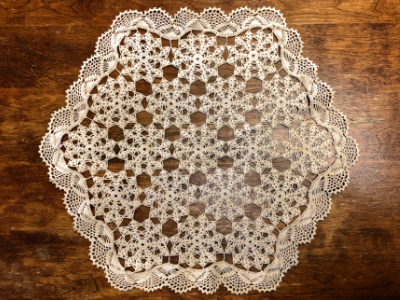 Vintage Crocheted Doily – Hexagon with Pointed Floral Design MAIN