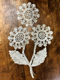 Vintage Crocheted Doily – Three Flowers with Stems and Leaves THUMBNAIL