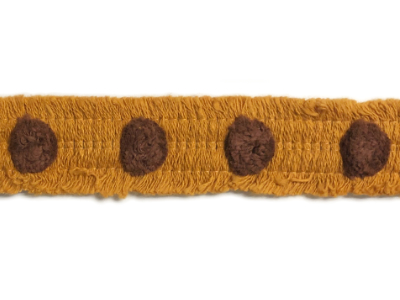 Vintage Fringe Trim with Pom Poms – Yellow-Orange and Brown MAIN