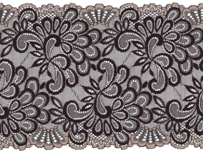 Vintage Lace Trim – black with light taupe scalloped edges, 8" wide – Priced per yard MAIN