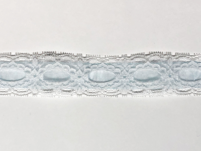 Vintage Flat Lace Trim – floral design, light blue and white, 1 1/2" wide – 113 1/2 inches total MAIN