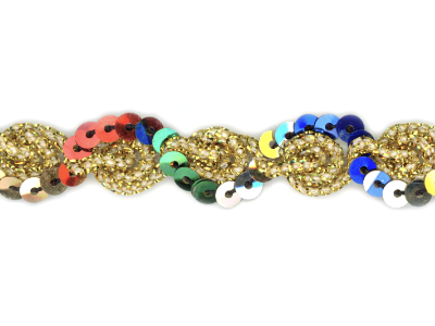 Vintage Metallic Sequin Trim – gold with colorful sequins MAIN
