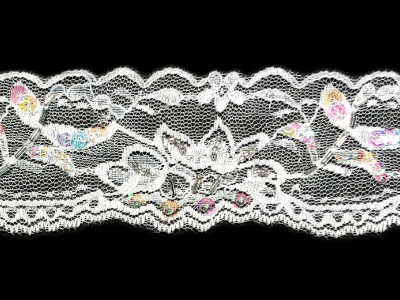 Vintage Beaded Trim – white lace with clear beads and iridescent sequins MAIN