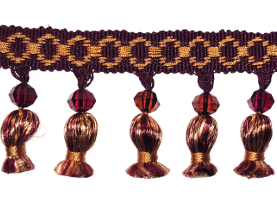 Vintage Tassel Trim – Burgundy and Gold with Burgundy Beads MAIN