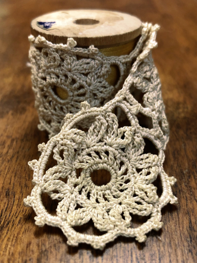 Vintage Lace Trim on Small "J&P Coats – Super Sheen" Spool – 6 inches MAIN