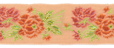 Woven Trim – Peach with Orange Peony Flowers MAIN