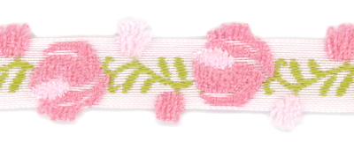Woven Trim – Pink Ribbon with Pink and Green Woven Flowers and Leaves MAIN