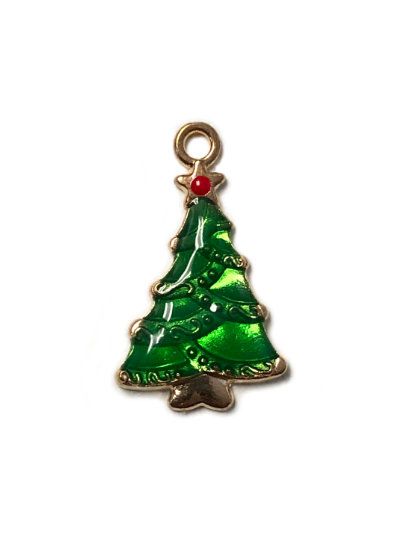 Christmas Tree Enamel Charm - Green & Gold MAIN