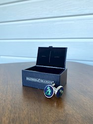 green and navy custom needlepoint cufflinks for men THUMBNAIL