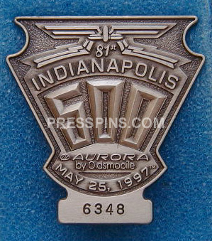1997 Silver Indianapolis 500 Pit Badge MAIN