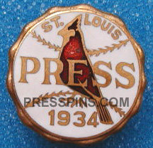 1934 St. Louis Cardinals World Series Press Pin MAIN