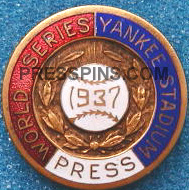 1937 New York Yankees World Series Press Pin MAIN