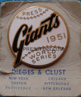 1951 New York Giants World Series Press Pin MAIN