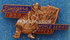 1952 Brooklyn Dodgers World Series Press Pin MAIN