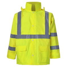 Lightweight rain jackets have ventilated armpits, big front flap pocketss, detachable hood THUMBNAIL