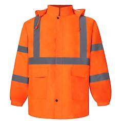 730C-3 Orange Rain Jacket Detachable Hood Class 3 THUMBNAIL