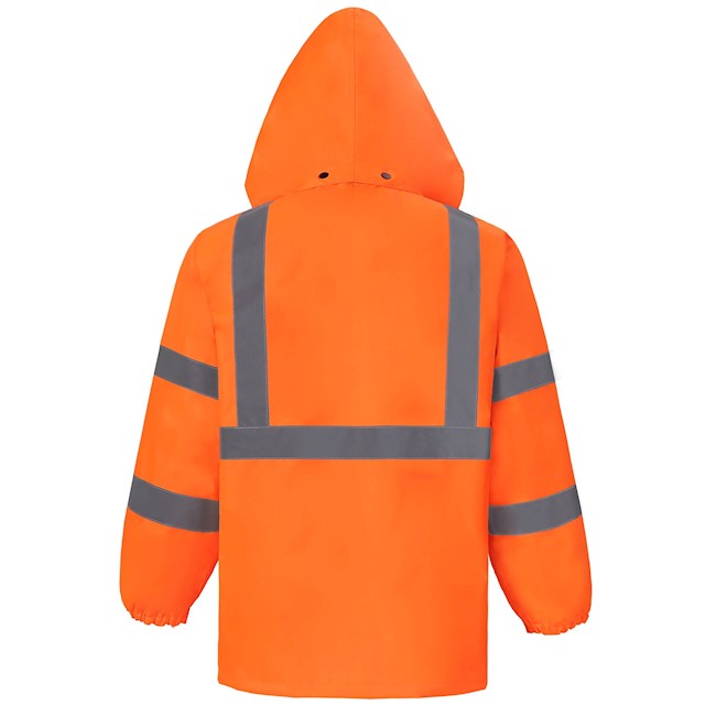 730C3 Orange Rain Jacket Detachable Hood Class 3