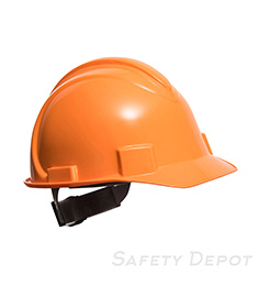 Orange Safety Pro Hard Hat HDPE Shell 4 point textile harness with ratchet wheel adjustable size THUMBNAIL