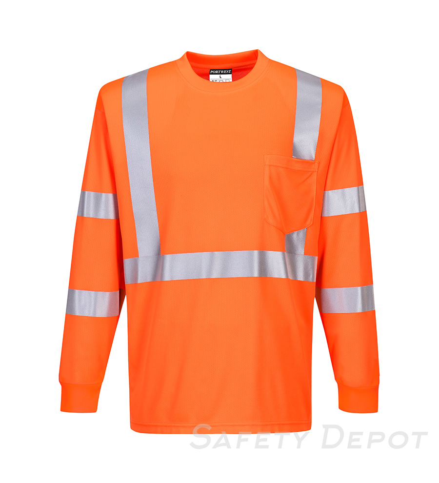 S192 Orange Hi-Vis Long Sleeve Ribbed Cuff T-Shirt MAIN