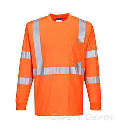 S192 Orange Hi-Vis Long Sleeve Ribbed Cuff T-Shirt THUMBNAIL