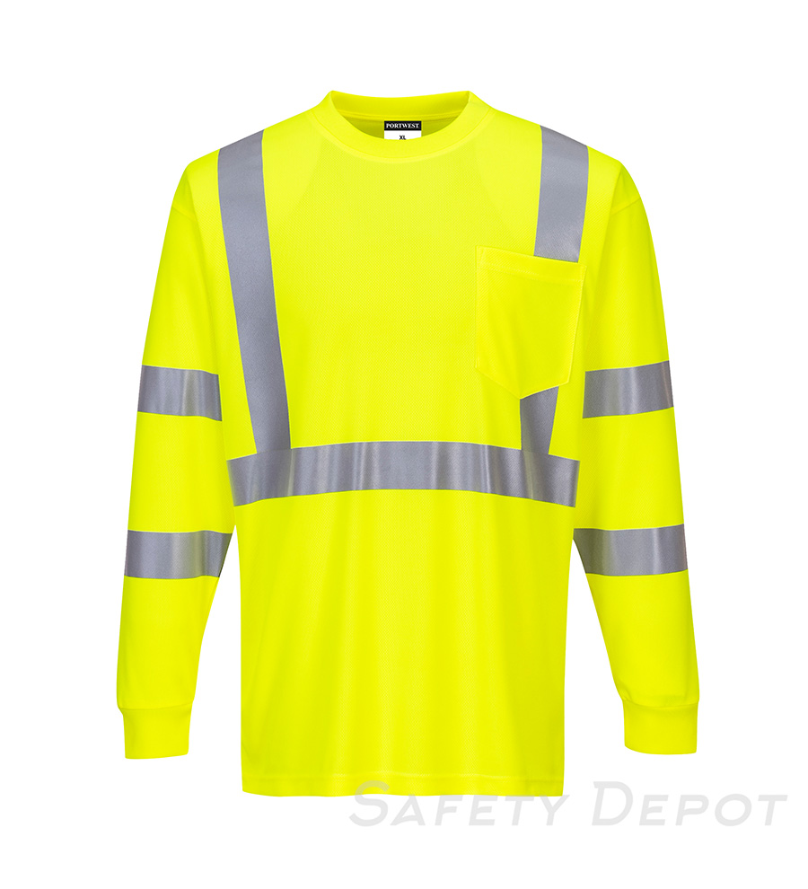 S192 Yellow Hi-Vis Long Sleeve Ribbed Cuff T-Shirt MAIN