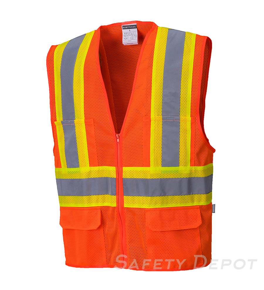 US371 Orange Tulsa Contrast Hi-Vis Mesh Safety Vest MAIN